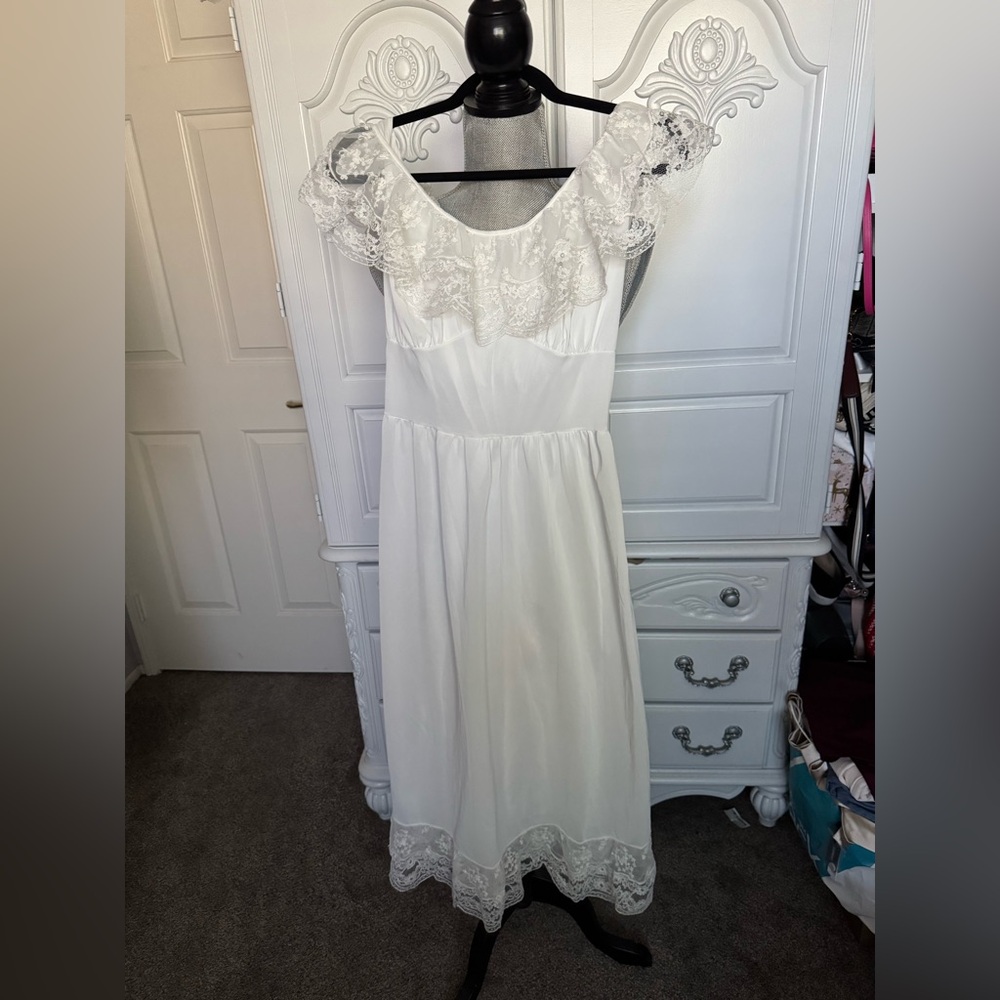 Lace-Trim White Chemise Slip